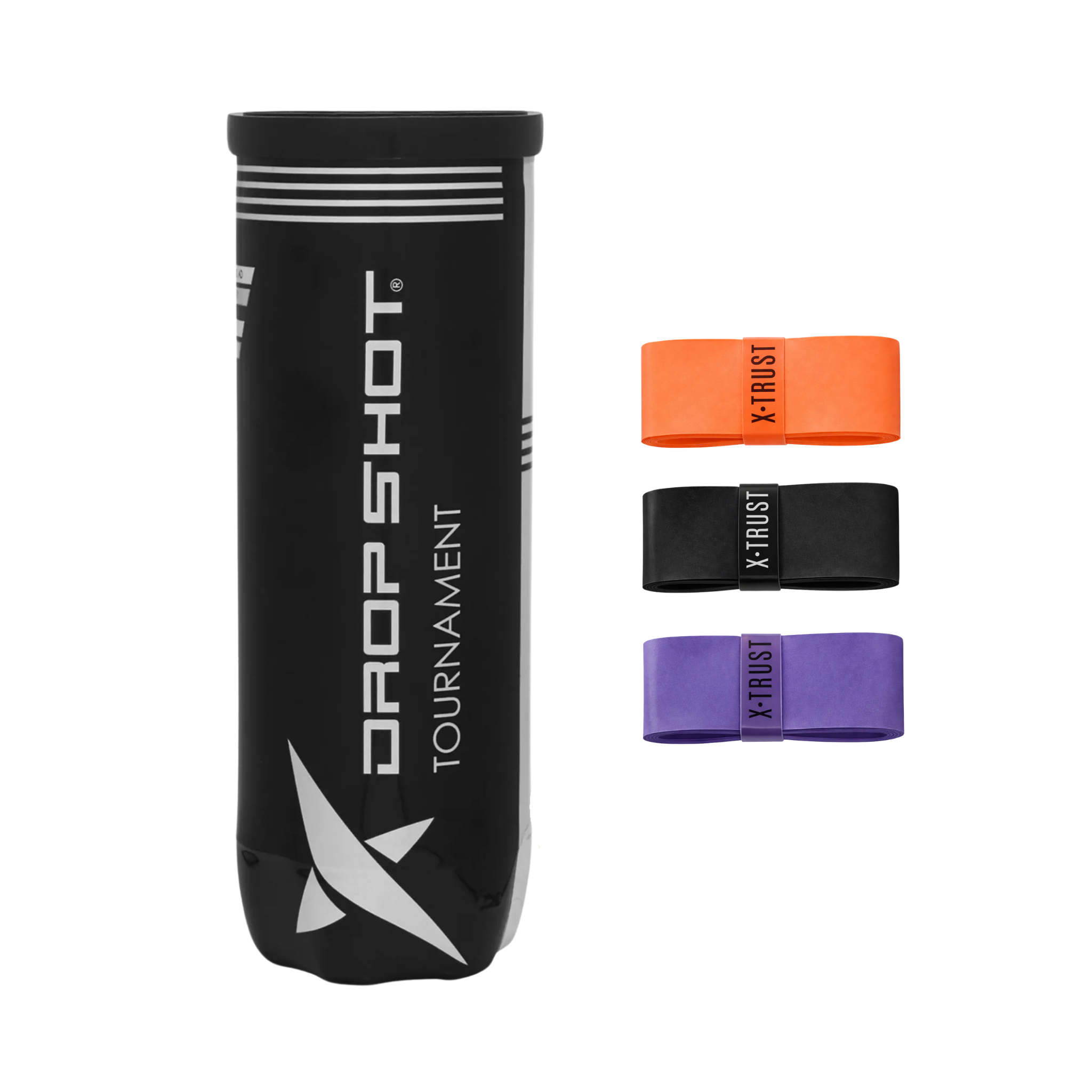 KIT BOLA DROP SHOT TOURNAMENT TUBO x3 + OVERGRIP X-TRUST x3 COR SORTIDA