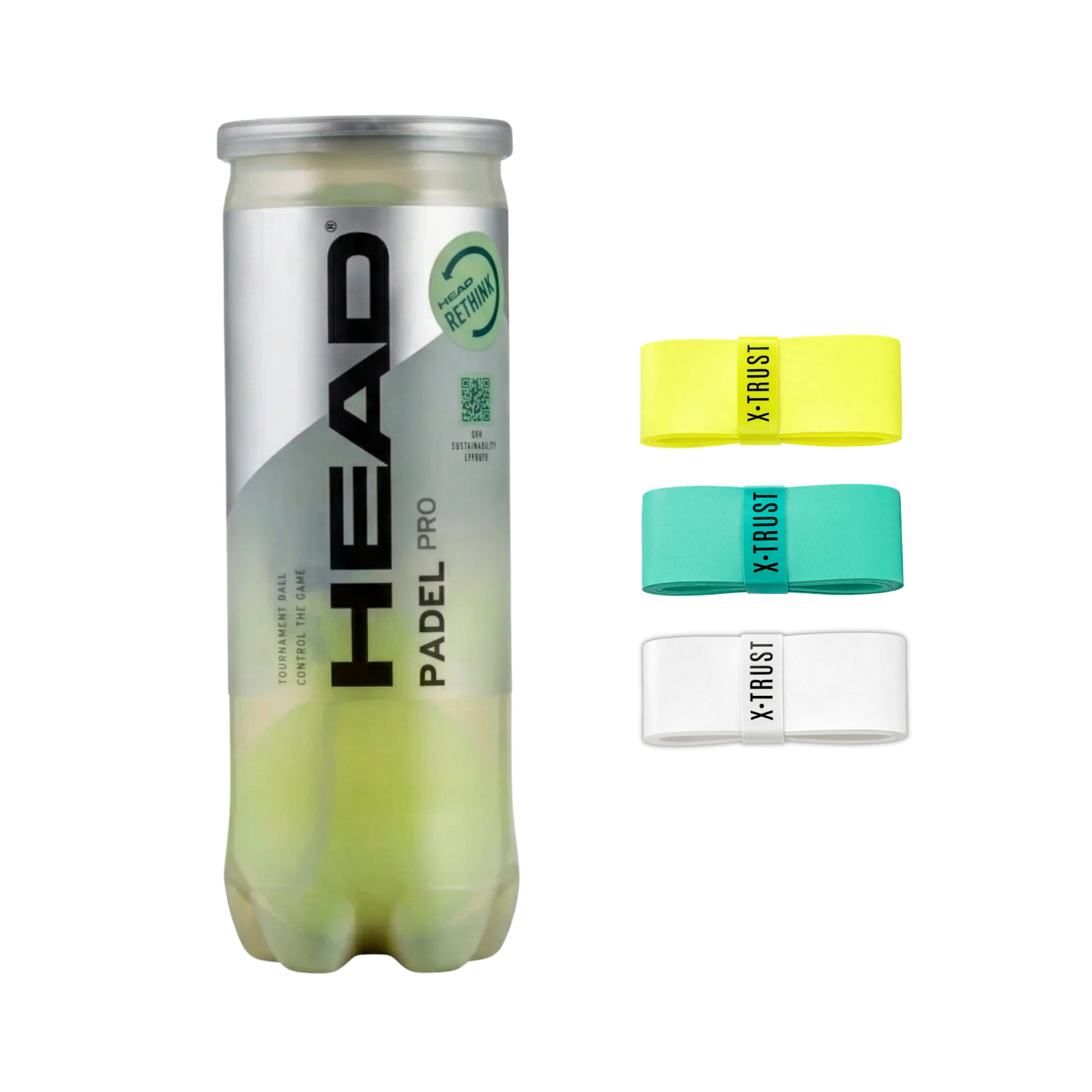 KIT BOLA HEAD PADEL PRO TUBO x3 + OVERGRIP X-TRUST x3 COR SORTIDA