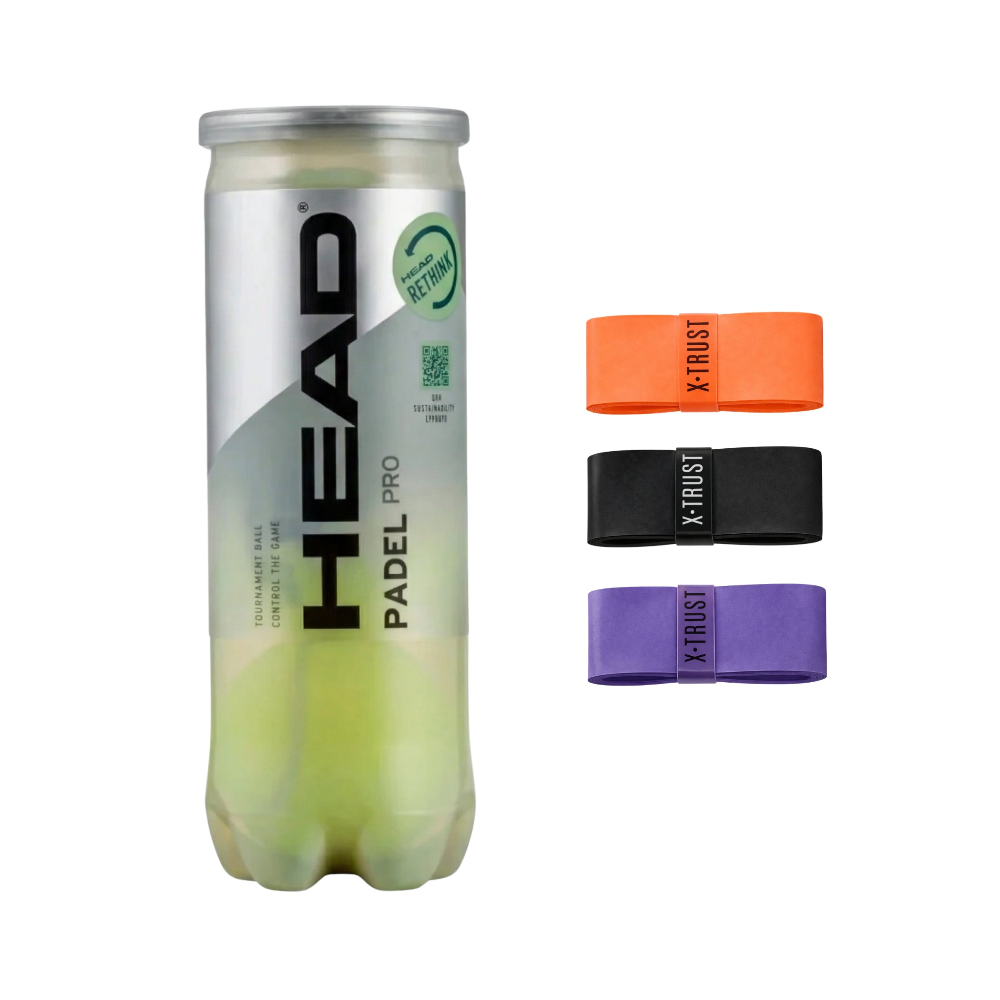 KIT BOLA HEAD PADEL PRO TUBO x3 + OVERGRIP X-TRUST x3 COR SORTIDA