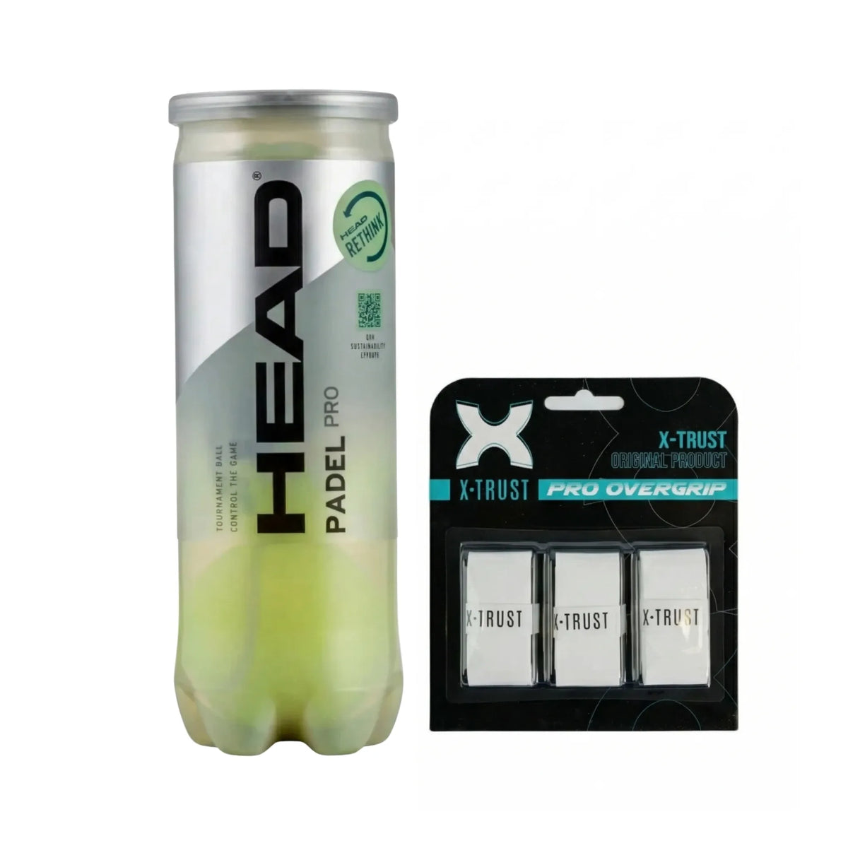 BOLA DE PADEL HEAD  PRO TUBO x3 + OVERGRIP X-TRUST PRO x3