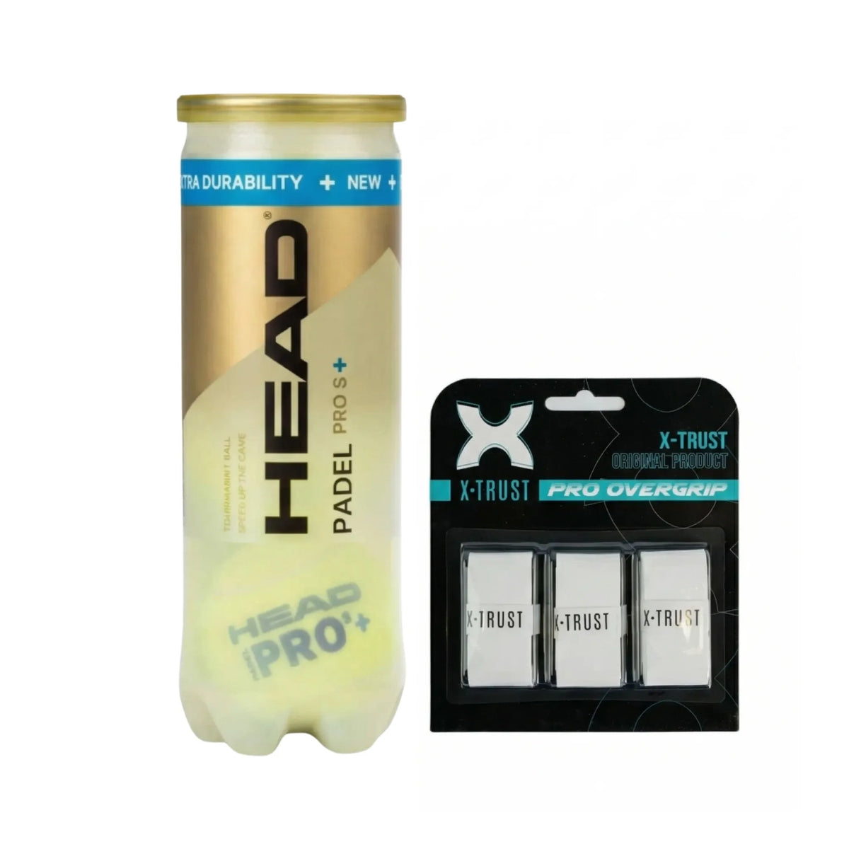 BOLA DE PADEL HEAD PRO S+ TUBO x3 + X-TRUST OVERGRIP PRO x3